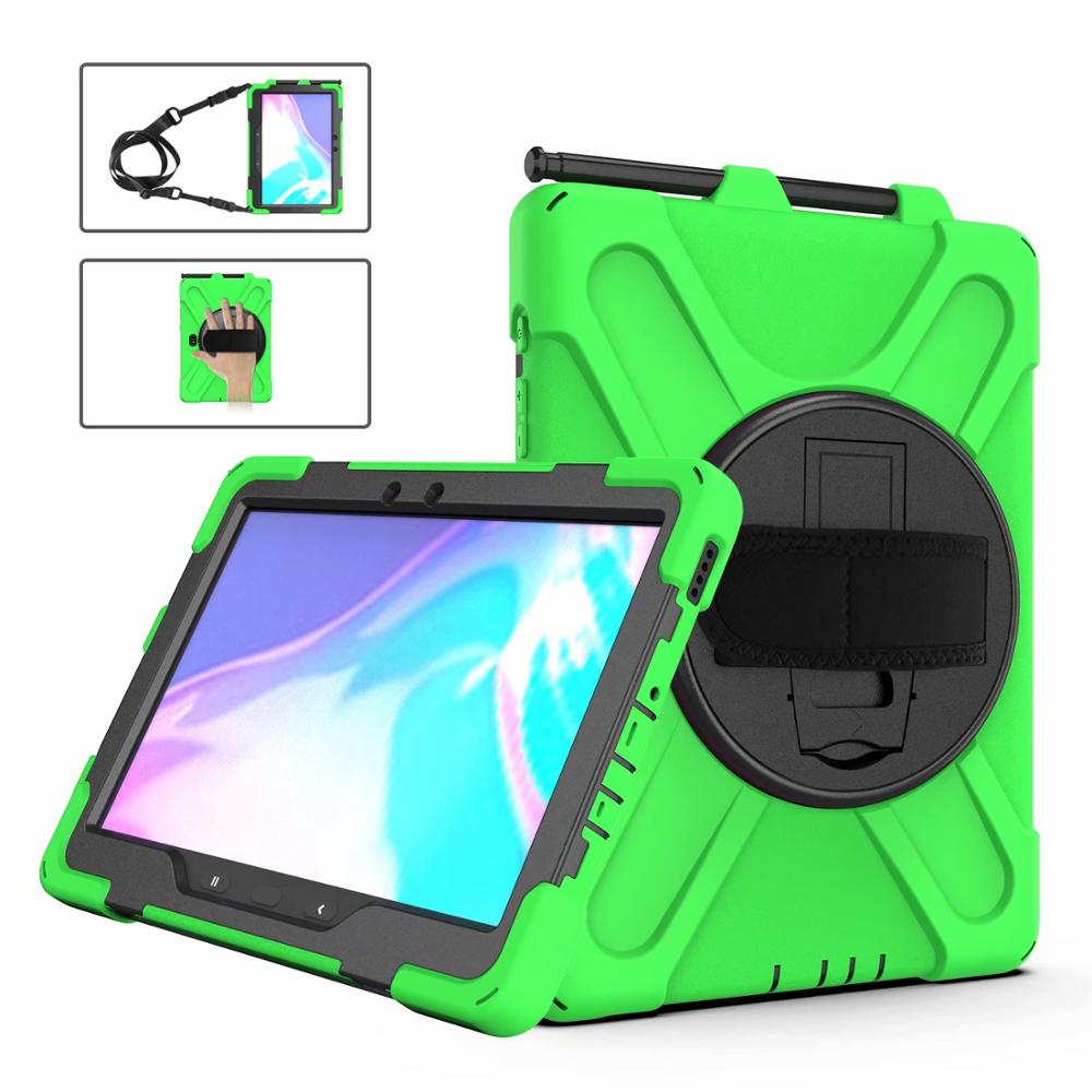 Voor Samsung Galaxy Tab Actieve Pro 10.1 Case SM-T540 SM-T545 T547 Case Heavy Duty Hand Schouderriem Kid Shockproof Stand cover: green