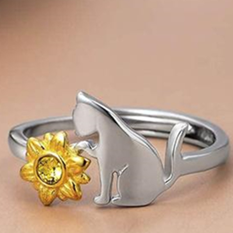 Niedliche sonnenblumen-katzenringe für damen und mädchen, mein sonnenschein-katzenring, hübsche tierringe, Party-Jahrgang-schmuck, anillos.: 9