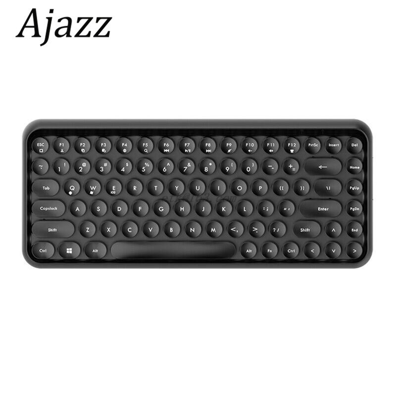 Ajazz 308i clavier sans fil Bluetooth bouchon de clé ronde clavier de jeu avec 84 touches pour les systèmes iPhone/an-droid/Windows: Black