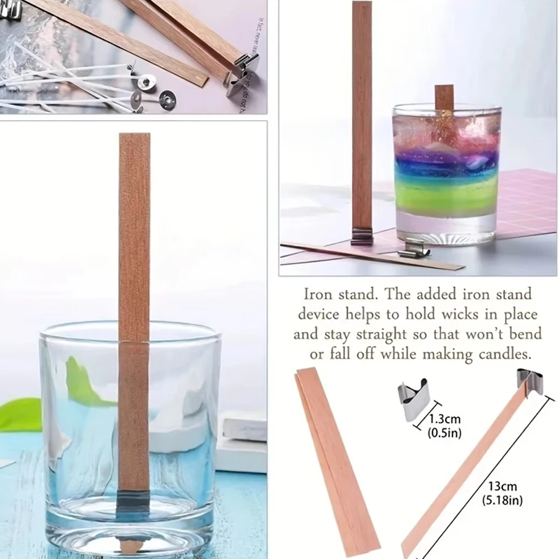 Mecha para velas de madera con lengüeta de sostenedor, núcleo de mecha para velas DIY, suministros para fabricación de velas, mecha de cera parfinada de soja hecha a mano, 10 Uds.