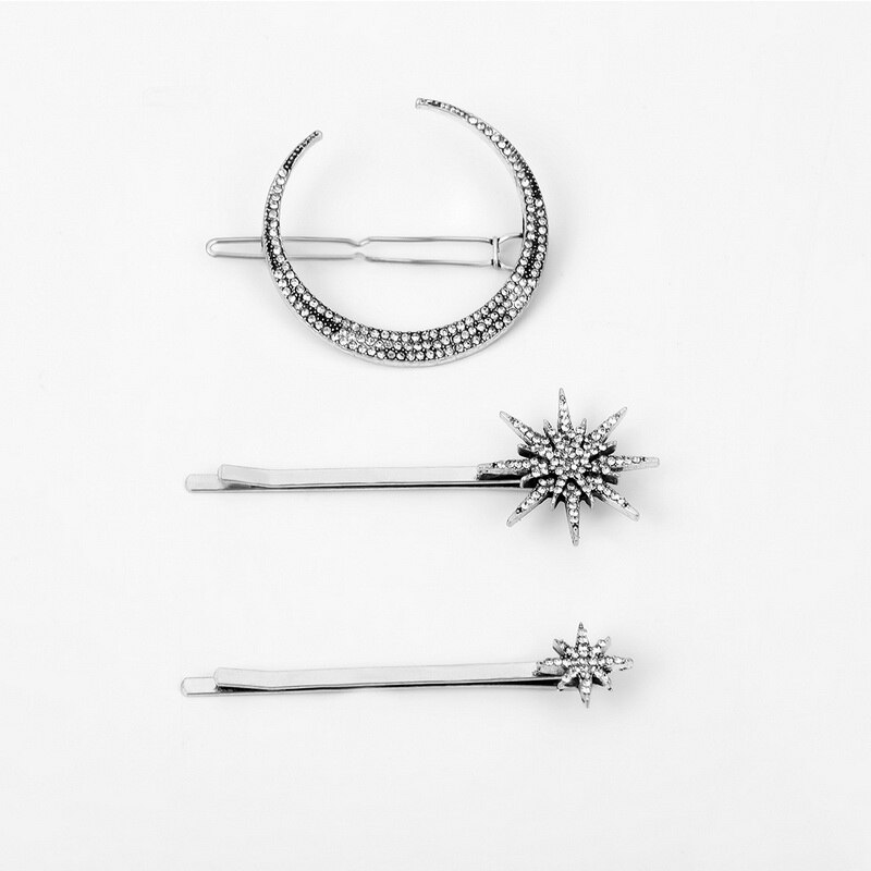 Pinzas de pelo para mujer, pasadores de Color plata antigua de estrella de diamantes de imitación, horquillas, accesorios de joyas para el pelo: Default Title