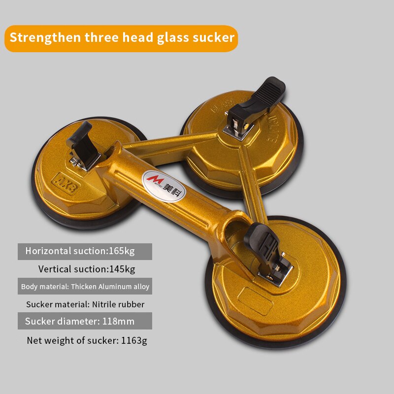 Vakuum sugekop glasløfter kraftig glas fliseholder griber sugeplade til glasfliser spejl granit løfteværktøj: Styrke 3 hoved