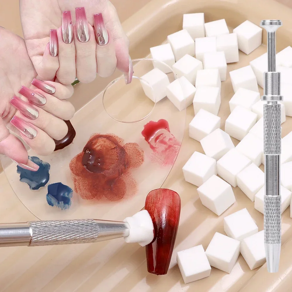 mini spugna quadrata per chiodo arte con 4 artigli Spugna per unghie impostato di afferrare in metallo Spugne sfumate per fard multiuso Strumenti per manicure di bellezza