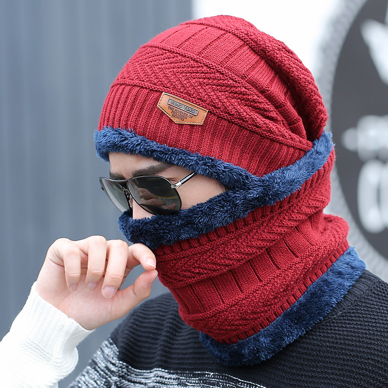 Bonnet et écharpe de ski en cuir pour homme et femme, 2 pièces, en tricot, et froid, pour l&#39;hiver: 9