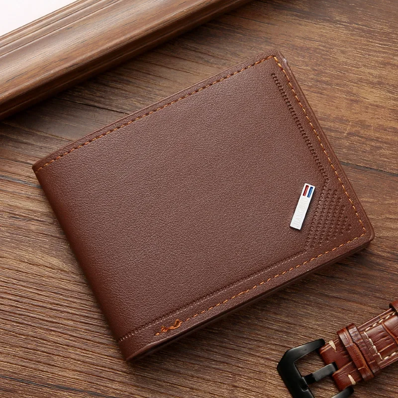 Men's leather short wallet thin wallet foldable minimalist soft leather wallet: Beige