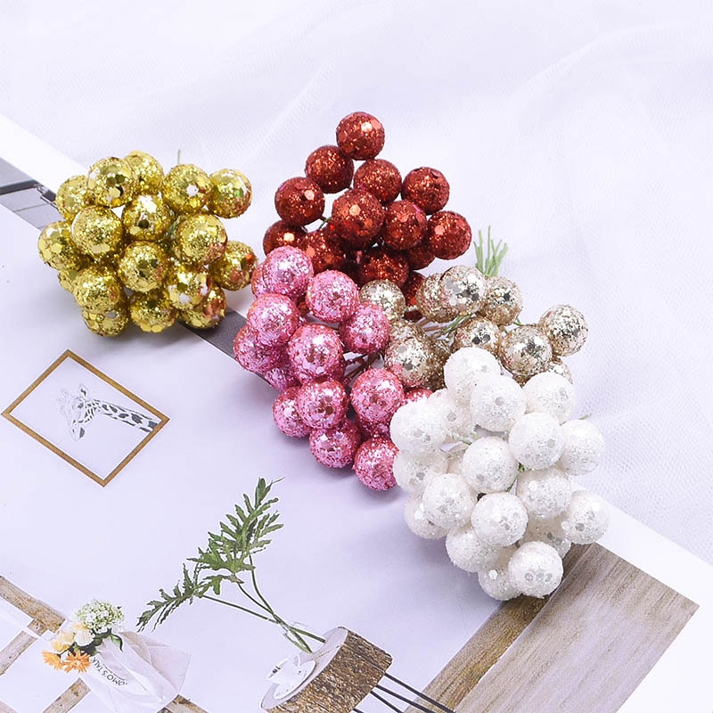 100 st konstgjorda glitter frukt ståndare körsbär små bär pärlor för bröllop gör själv blomkrans bröllopslåda dekoration
