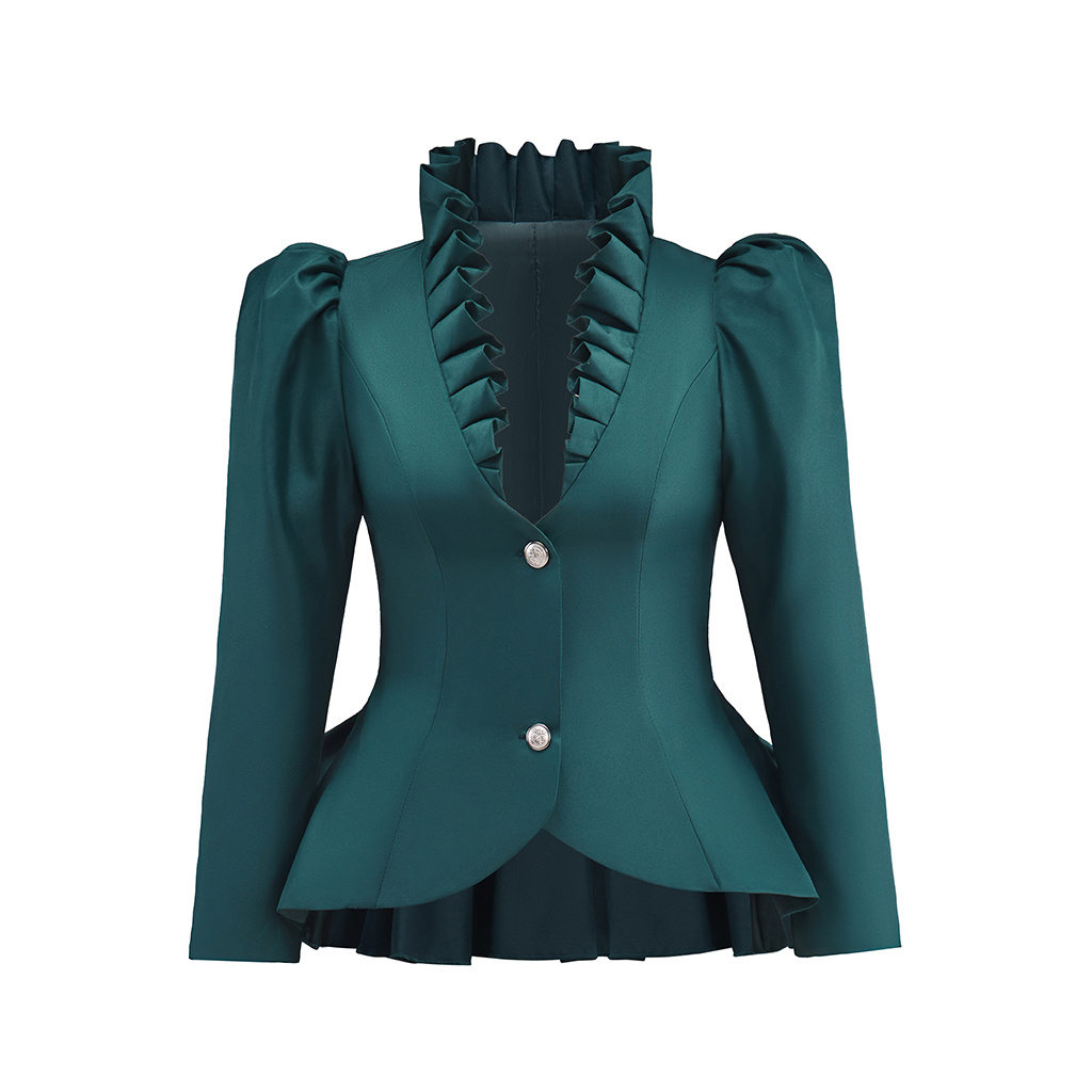 Viktorianische Gothic, eleganter roter Blazer, formelle Business-Rüschen, schmale Jacke mit V-Ausschnitt, viktorianische Trubel-Piratenjacke