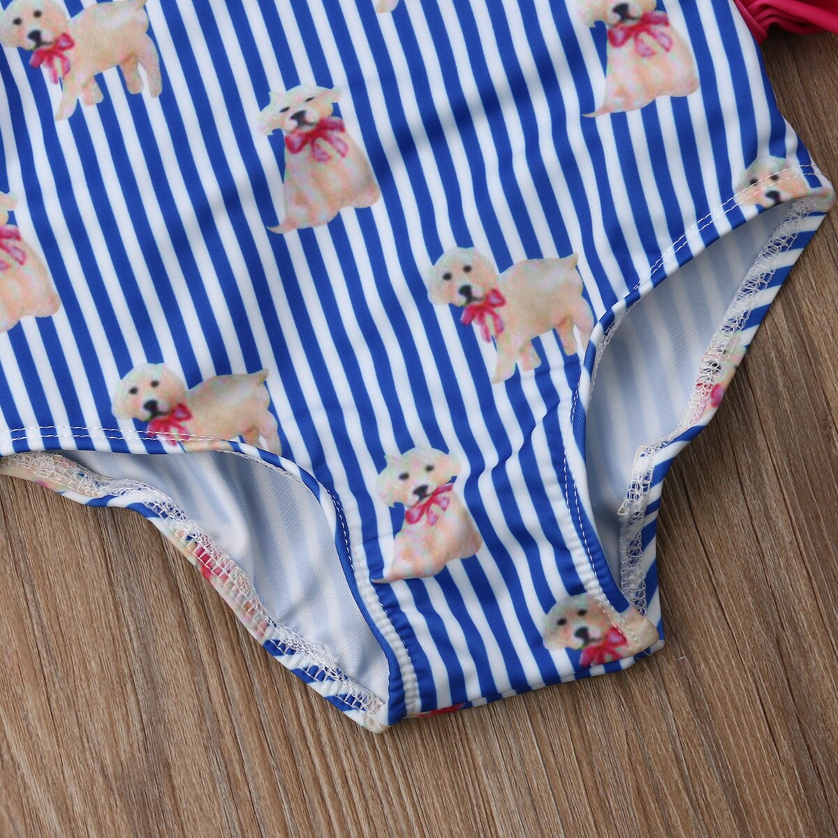 Hirigin sommer småbørn børn baby pige badetøj sød hund+striber bikini badedragt batching dragt strandtøj