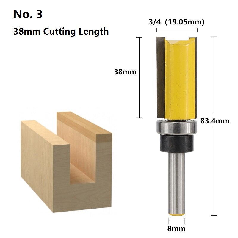 Xcan 1pc 8mm skaft flush trim skabelon fræser bit lige slids fræser hårdmetal endefræser træbearbejdning fræser bits: 38l