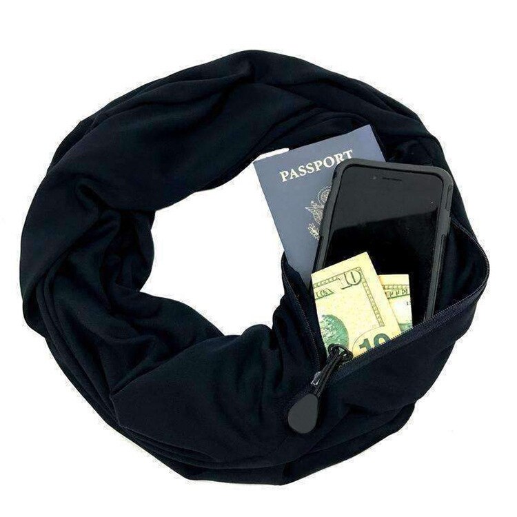 Convertible Infinity Sjaal met Pocket Reis Infinity Sjaal All-Match Mode Vrouwen Sjaals Effen Soft Pocket Loop Sjaal: Black