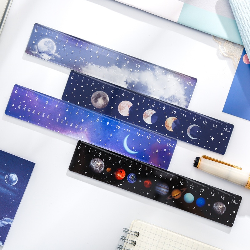 Regla recta acrílica de galaxia de vía lechosa, herramientas de manualidades de dibujo para álbum de recortes, suministros de oficina, coreano, 15cm, INS Style