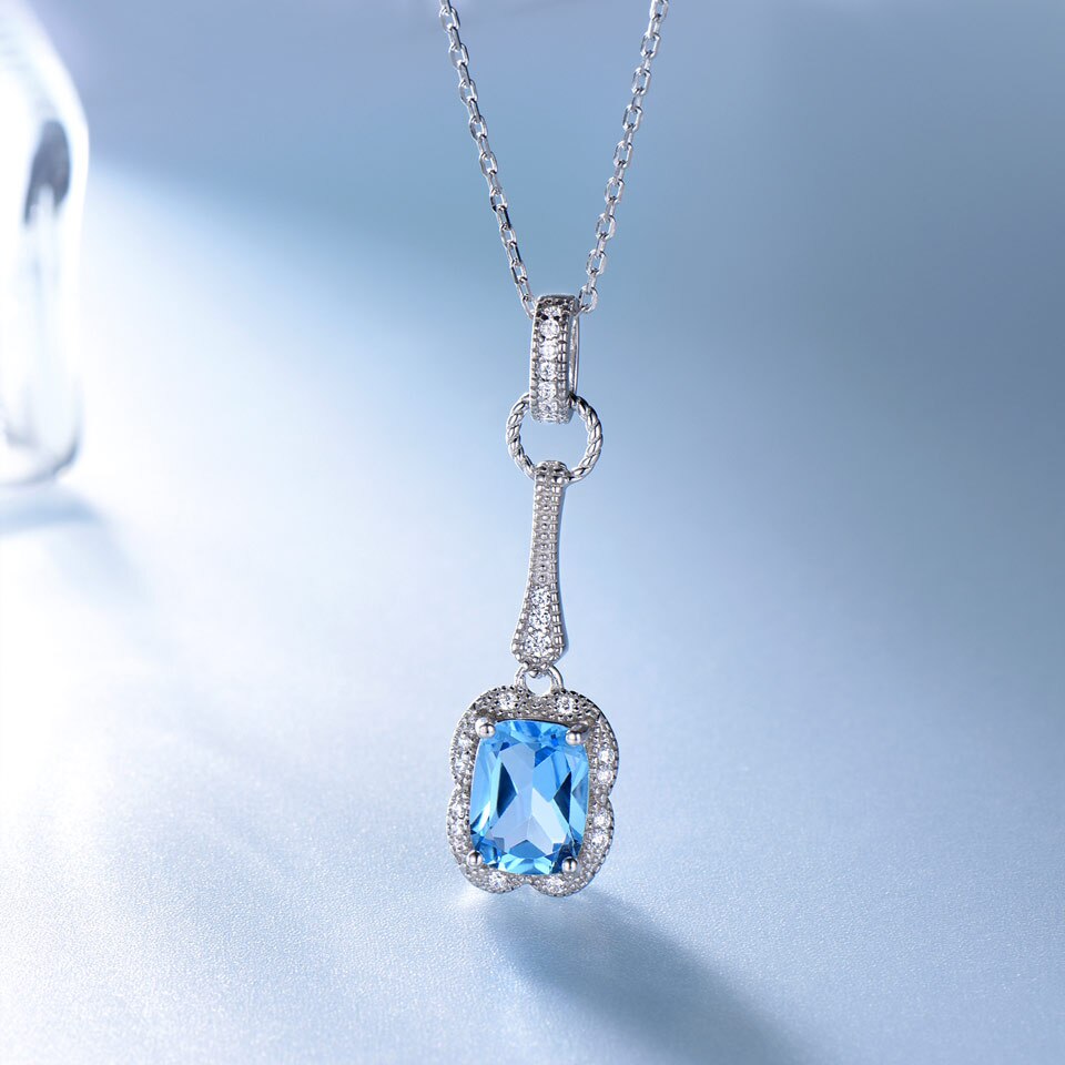 UMCHO Echt 925 Sterling Zilveren Sieraden Set 5.6 ct Natuurlijke Blue Topaz Oorbellen Hanger Voor Vrouwen Sieraden Ketting Met keten