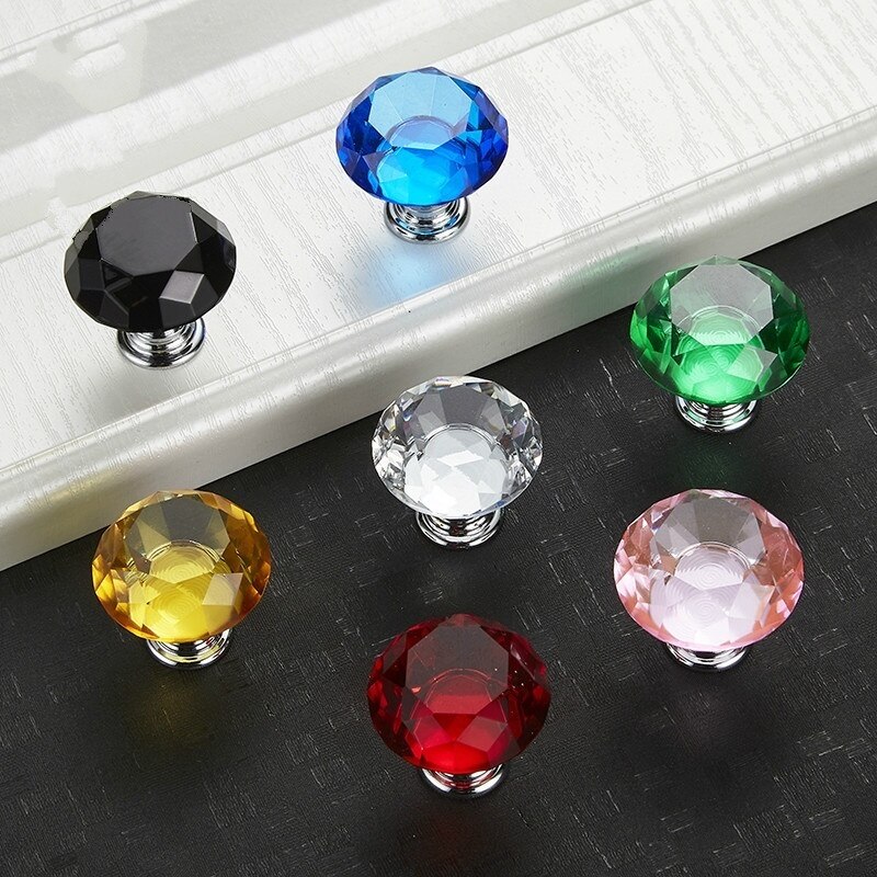 30Mm Diamond Shape Crystal Glass Knoppen Kast Trekt Lade Knoppen Keukenkast Handvatten Handvat Hardware