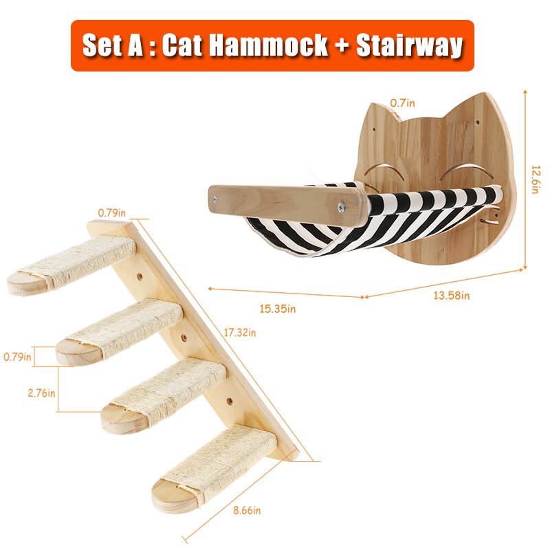 Kattehengekødu veggmontert katt klatrehylle firetrinns kattetrapp til klatring sove leke slappe sitte sitte kattemøbler