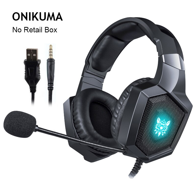 ONIKUMA K8 Gaming Headphones Camouflage Casque Wired PC Gamer Stereo Game Headset With Mic LED Light For PS4 PC XBox One Laptop: black no box