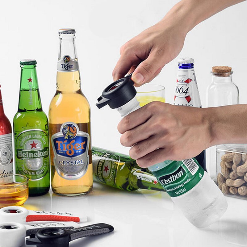 5 in 1 multifunctionele flesopener met draaimechanisme, roestvrijstalen potopener, blikopener voor wijn en bier, deksel met draaimechanisme voor potten en potten, keukengereedschap