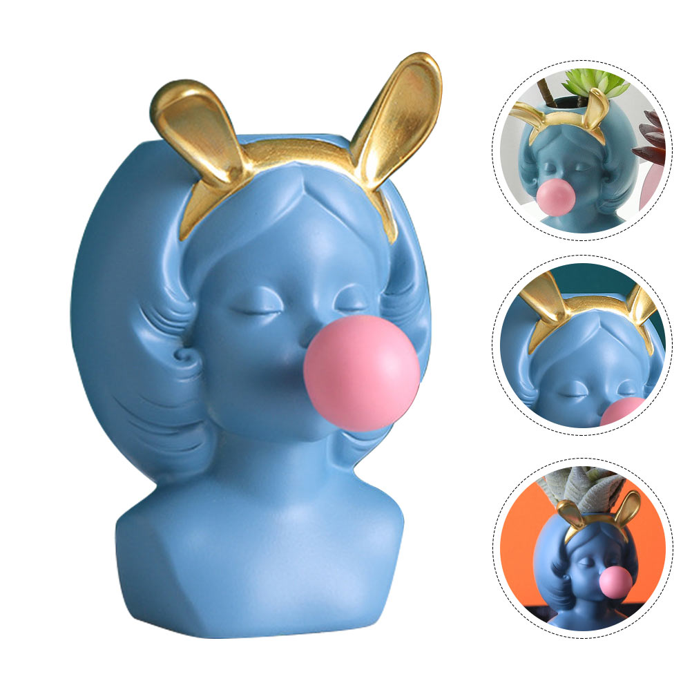 1pc Flowerpot Decor Resin Flower Pot Potted Table Ornaments Home Decor: Blue