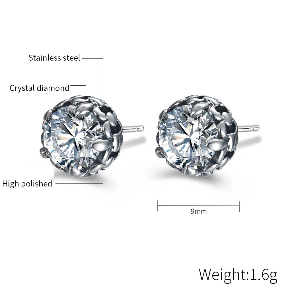 1 Pairs Crystal Studs Earrings for Men Woman Stainless Steel Earrings Charm Punk Male Jewelry