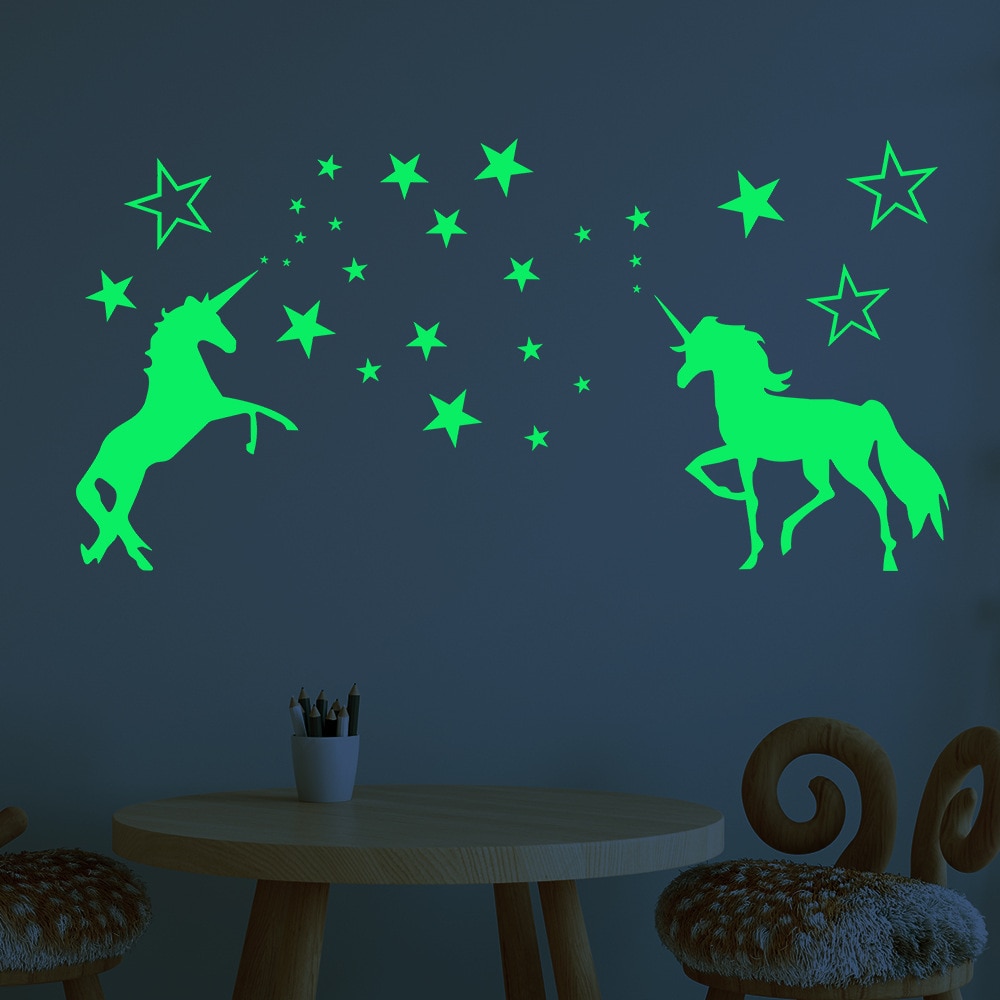 Lichtgevende Stickers Cartoon Eenhoorn Paard Ster Patroon Creatieve Gesneden Fluorescerende Sticker Muurtattoo Lichtgevende Speelgoed