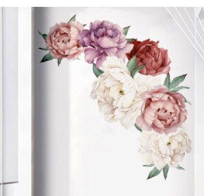 Autocollant mural pour pépinière en Rose de pivoine, autocollant décoratif pour chambre d'enfant, décoration pour la maison, amovible et étanche: D
