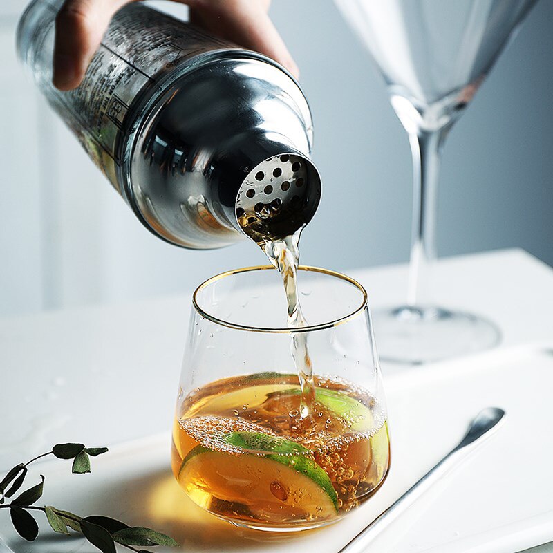700ml Mix Master Bottle Cocktail Shaker Transparent Stainless Steel Glass Bar Tools C66