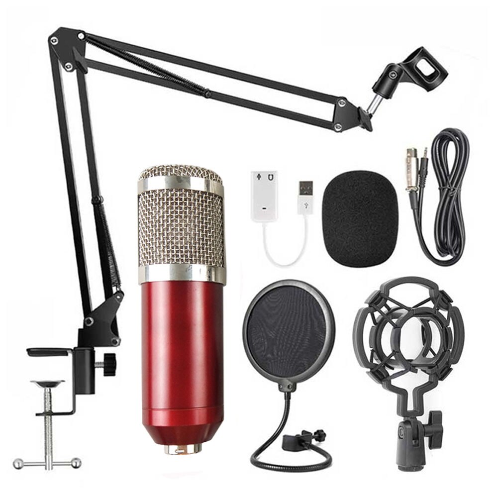 BM-800 Capacitive Microphone Vocal Recording Wired Mic for Computer: Red