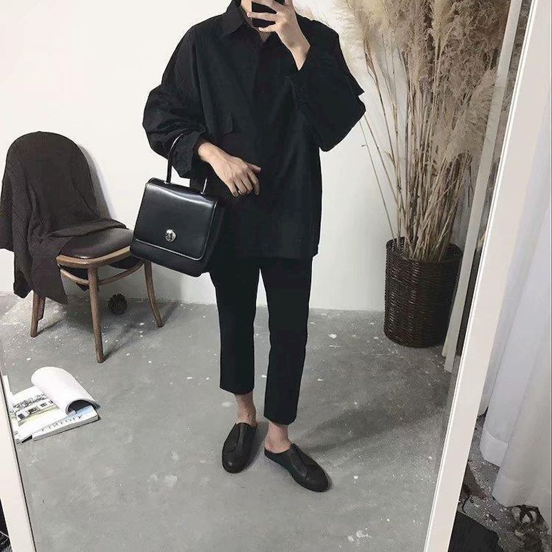 Skjorte mænd efterår langærmet mørk hong kong version af abstinenslinjen løs harajuku tooling jakke mandlig kunst