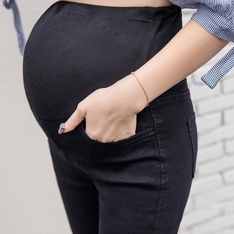 Maternity Jeans High Waist Black Tassel Flare Pants for Pregnant Women Boot Cut Stretch Solid Pregnancy Denim Jeans S-XXL
