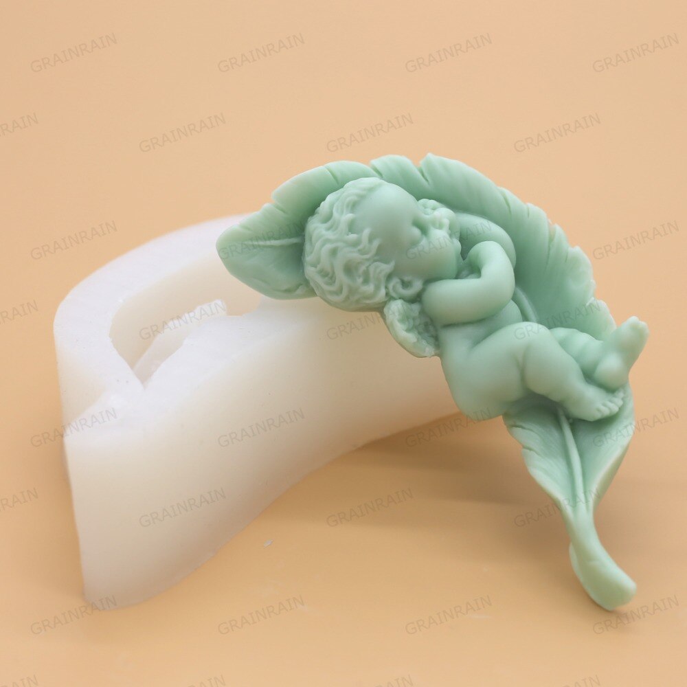 Grainrain Baby Sleeping on the leaf Soap Mold Angle Soap making Tools Diy Craft Boy Silicone Molds