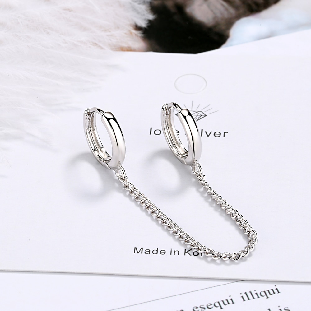 Dubbele Oor Gat Link Chain Hoop Earring Voor Vrouwen Oor Sieraden Accessoires S-E971