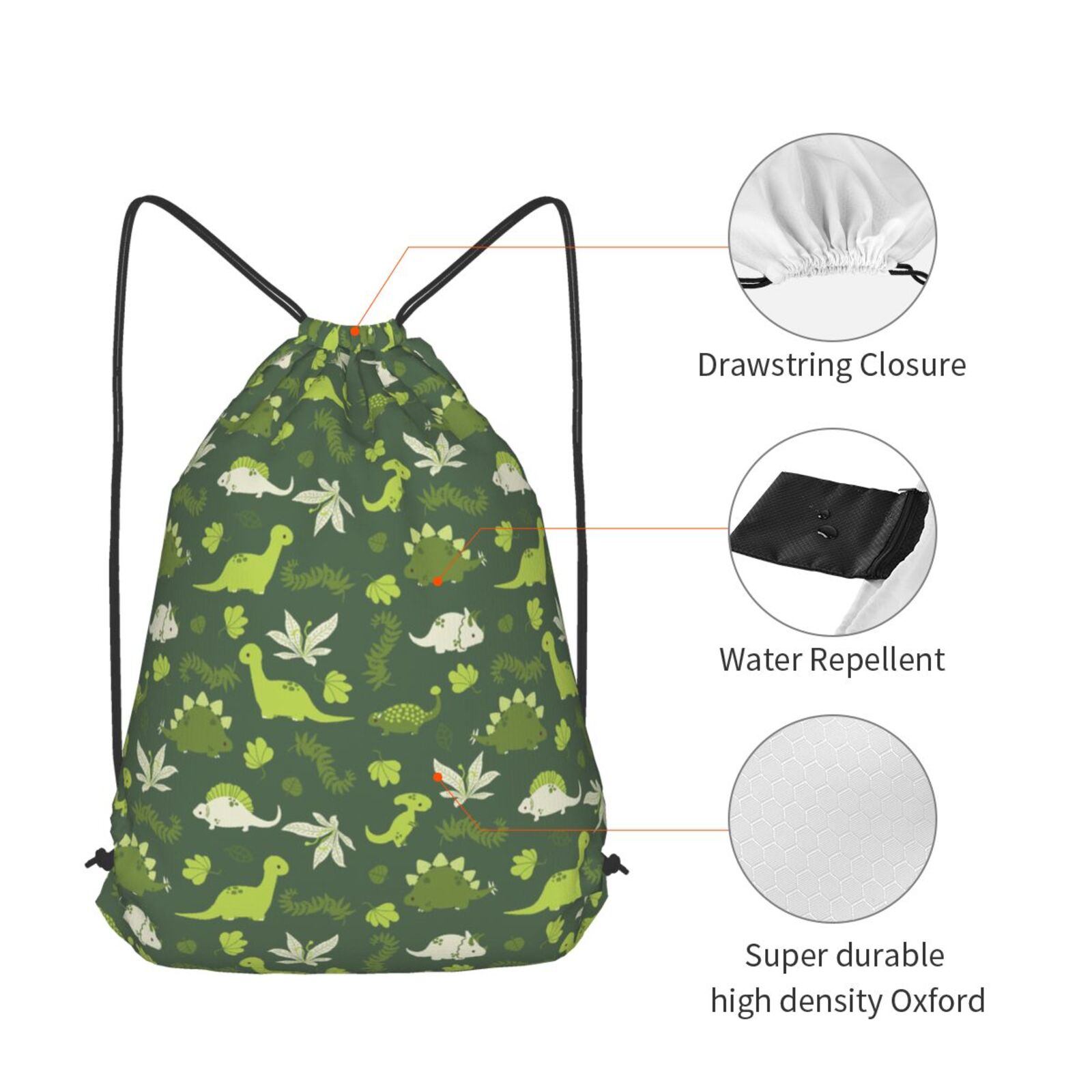 Cute Cartoon Dinosaur Pattern Drawstring Backpack Bag Cinch Bag Sports Bag Size 42cm*50cm
