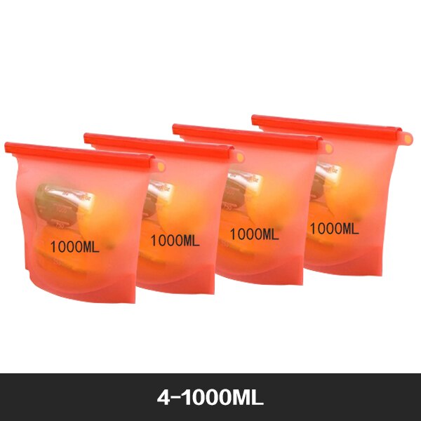 Reusable Food Storage Bags BPA Free 4-Pack Zip lock Silicone Food Bag Set Freezer & Microwave Safe Washable Zip Lunch Baggies: Orange
