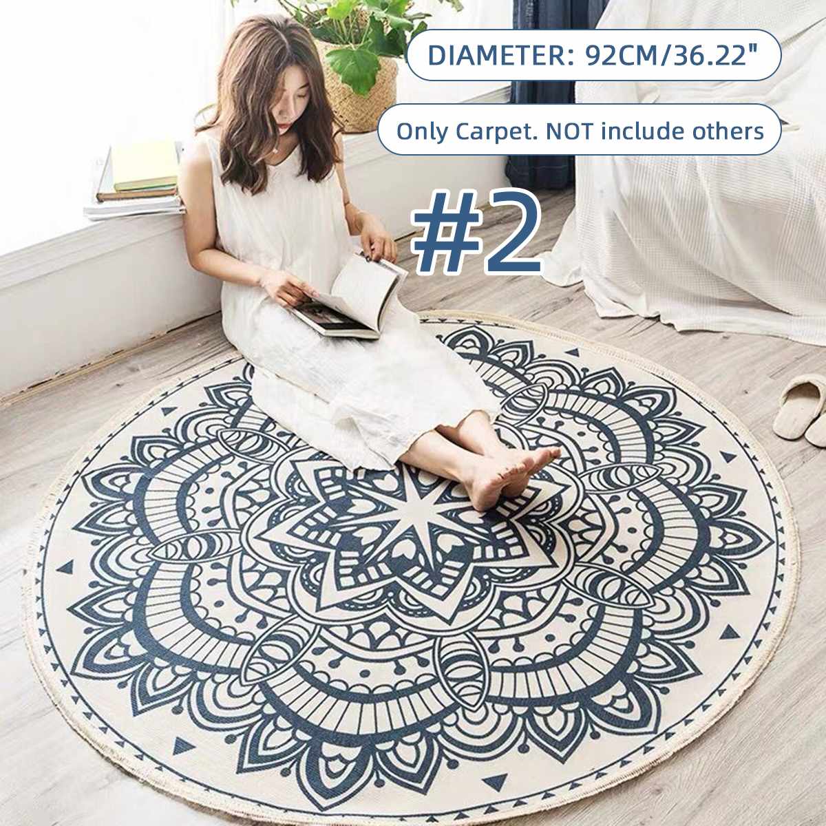 Ronde Tapijt Bohemian Patroon Tapijt Slaapkamer Bed Badkamer Computer Stoel Anti-Slip Mat Vloermat Romantische Woondecoratie Mat: 2