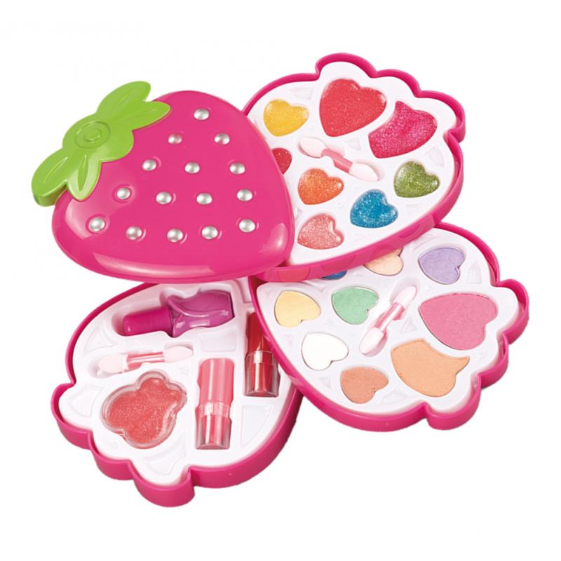 Kit de maquillage en forme de fraise pour fille avec ensemble de cosmétiques ombre à paupières rouge à lèvres, ensemble de beauté de Palette lavable