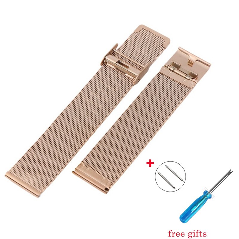 Correa de reloj de , 8mm, 10mm, 12mm, 14mm, 16mm, 18mm, 20mm, 22mm, 24mm, correa de reloj Milanesa De cuero y acero inoxidable plateado: Rose Gold / 24mm