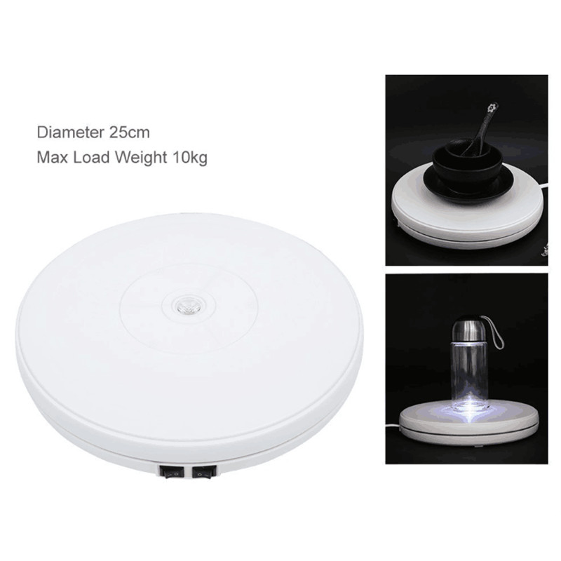 Rotating Display Stand - 25cm/10 Inch - 360° Electric Turntable - Photography Lighting - 110-220V