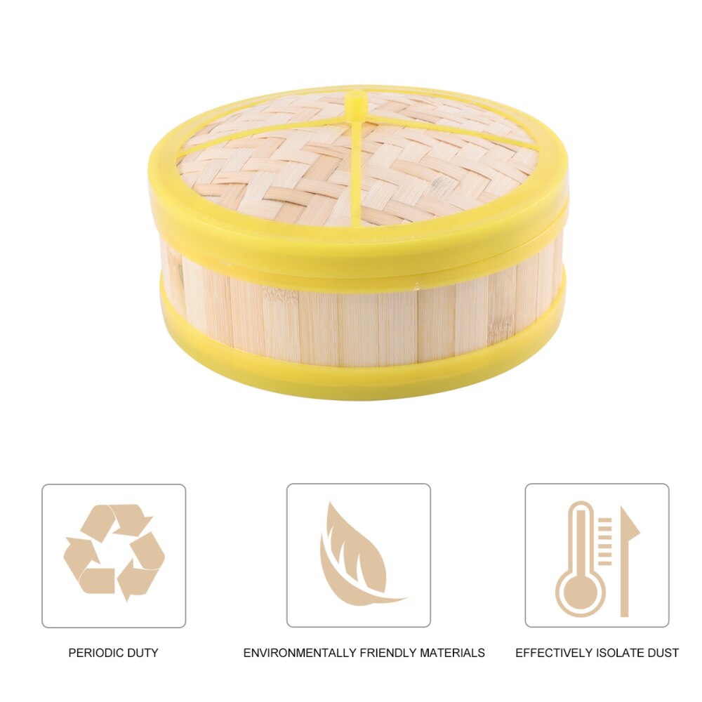1 sæt bambus damper enkelt lag kurv med låg dampkurv til madlavning dim sum dumpling bolle vegetabilsk ris  (1pc 20cm damper