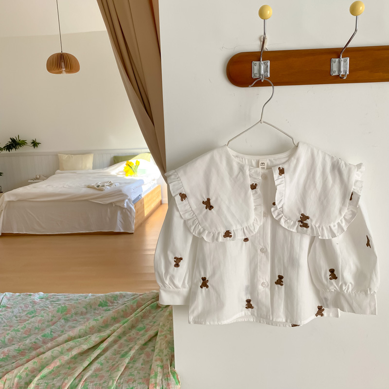 MILANCEL 2022 primavera nuovi vestiti per bambini colletto rovesciato camicette per ragazze camicie per ragazze con orso carino camicetta per ragazze con volant coreano