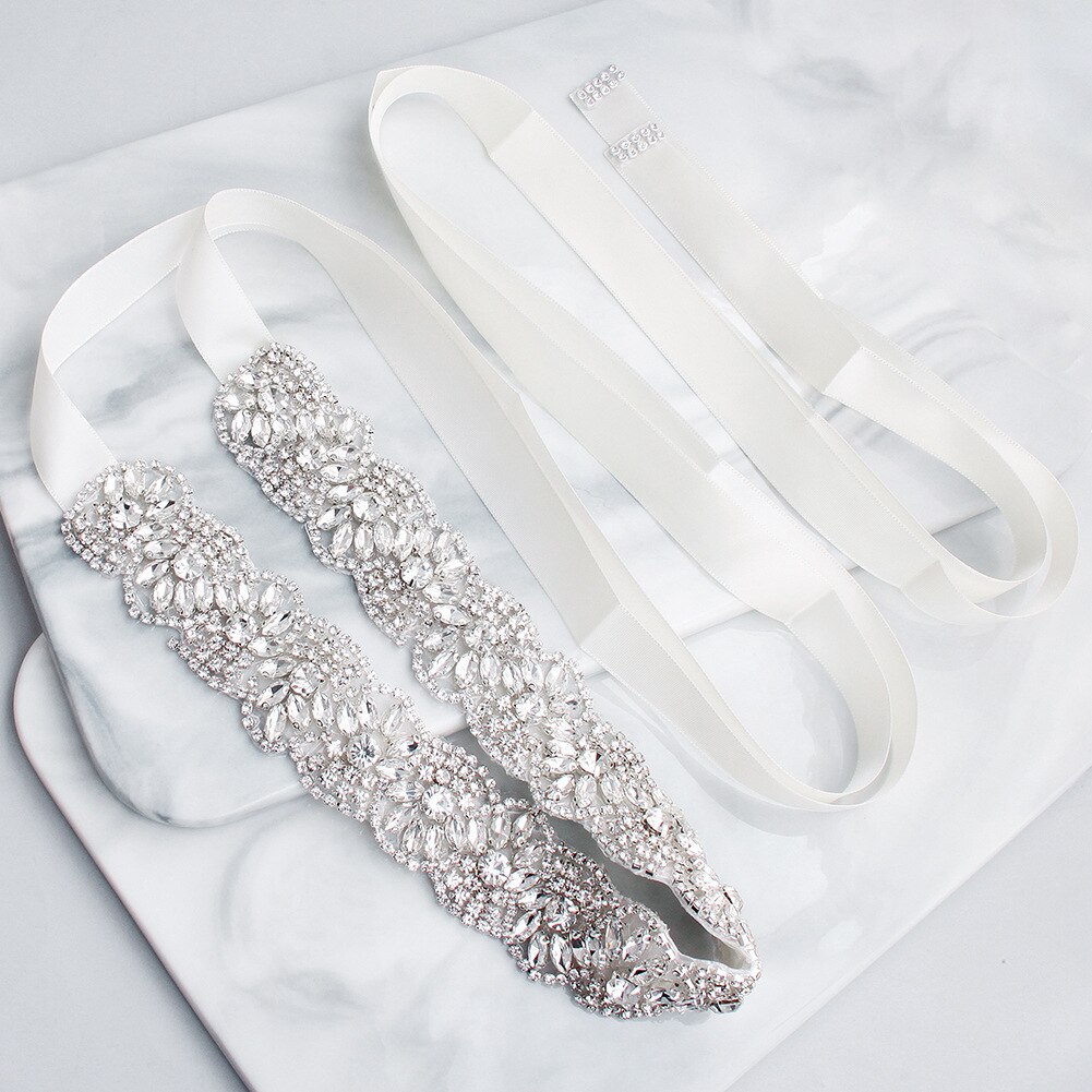 Baziiingaaa Alle-Match Satijnen Lint Bridal Riem High-End Rhinestone Hand Genaaid Gordel Trouwjurk Accessoires mode