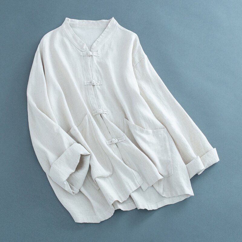 Traditional Chinese Clothing For Women Blouse Stand Collar Chinese Mandarin Jacket Linen Pocket Shirt Ladies Chinese Tops FF2466: 2