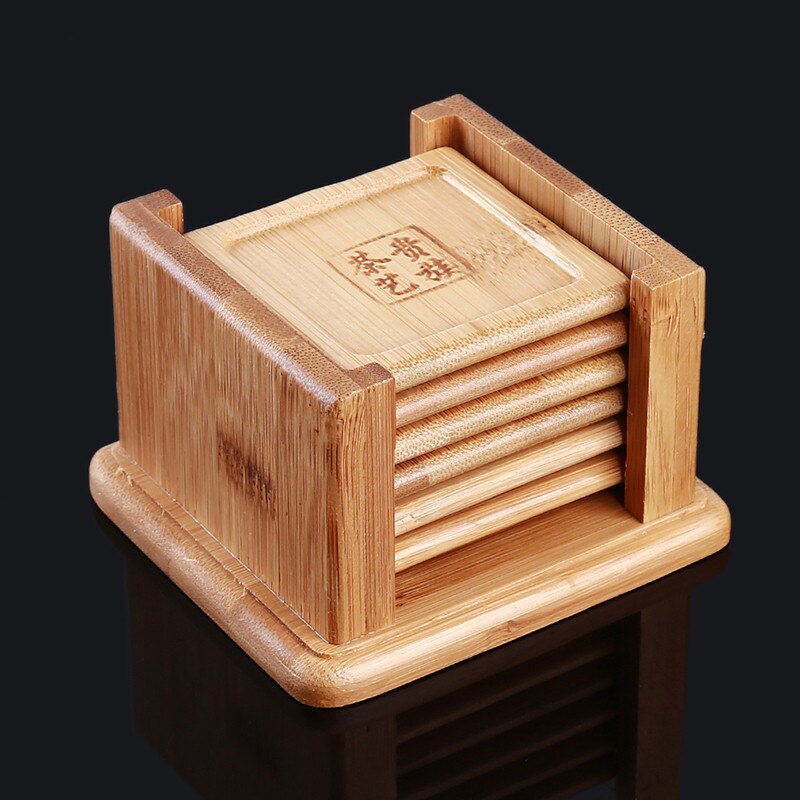 Bamboo Coaster And Holder Set Teacup Coffee Cup Heat Insulation Non-slip Mat Household Office Meeting Room Tea Accessories: 6pc quare