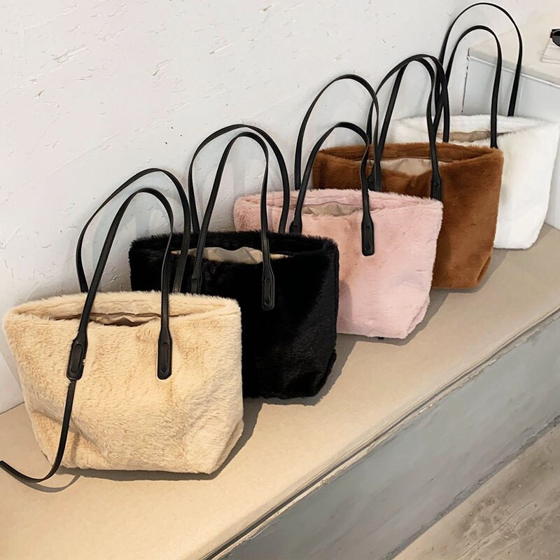 Vrouwen Schoudertas Winter Bont Handtas En Portemonnees Dames Bolsaszakken Voor Vrouwen Schouder Purse Pluche Dames Tas grote