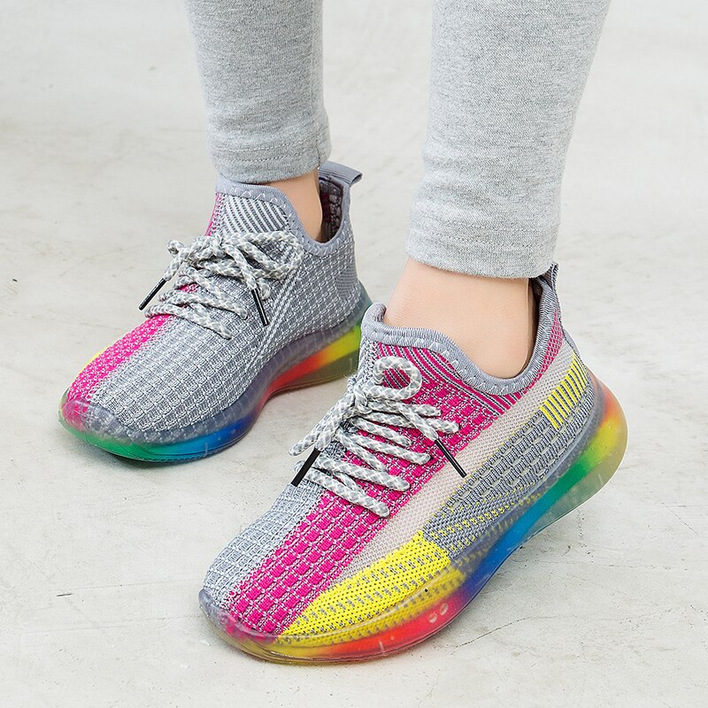 freundlicher Bunte Schuhe Grils Turnschuhe Neue Frühjahr Jungen Schuhe freundlicher Sport Atmungsaktive Lauf Licht Gittergewebe Turnschuhe lässig Schuh: pfirsich / 29