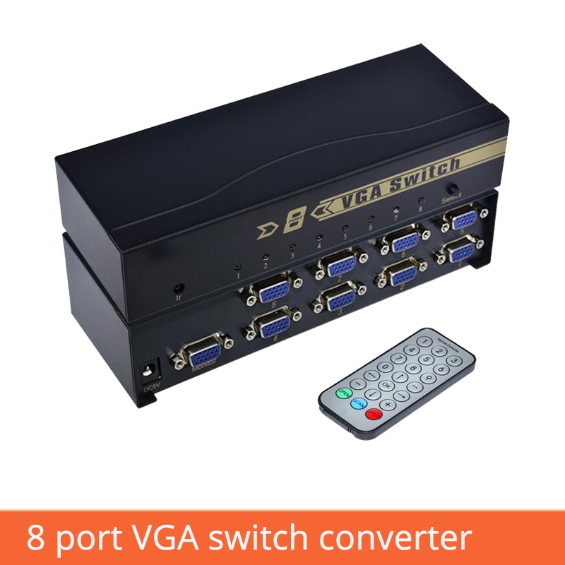 8 Port VGA Switch Box HD Video Computer Host Display Sharer Converter 8 in 1 out With Remote Control Switching