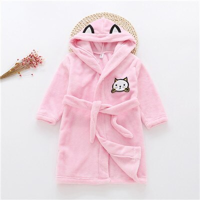Höst vinter barnhuva katt pyjamas flanell bomullsrockar dräkter pojkar flickor badrockar barn mjuka baby sovkläder hemkläder: Rosa / 2t