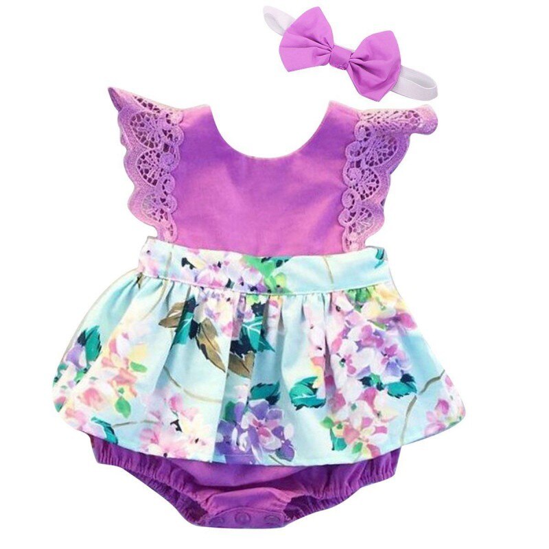 Zomer baby meisjes bodysuit bloemenpatroon katoenmix paars blauw baby jongens meisjes mouwloos bodysuit 0-24m: Z / 6m