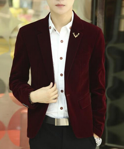 Mens brand blazer jacket Male clothing factory blazer masculino red velvet: wine red / XXL