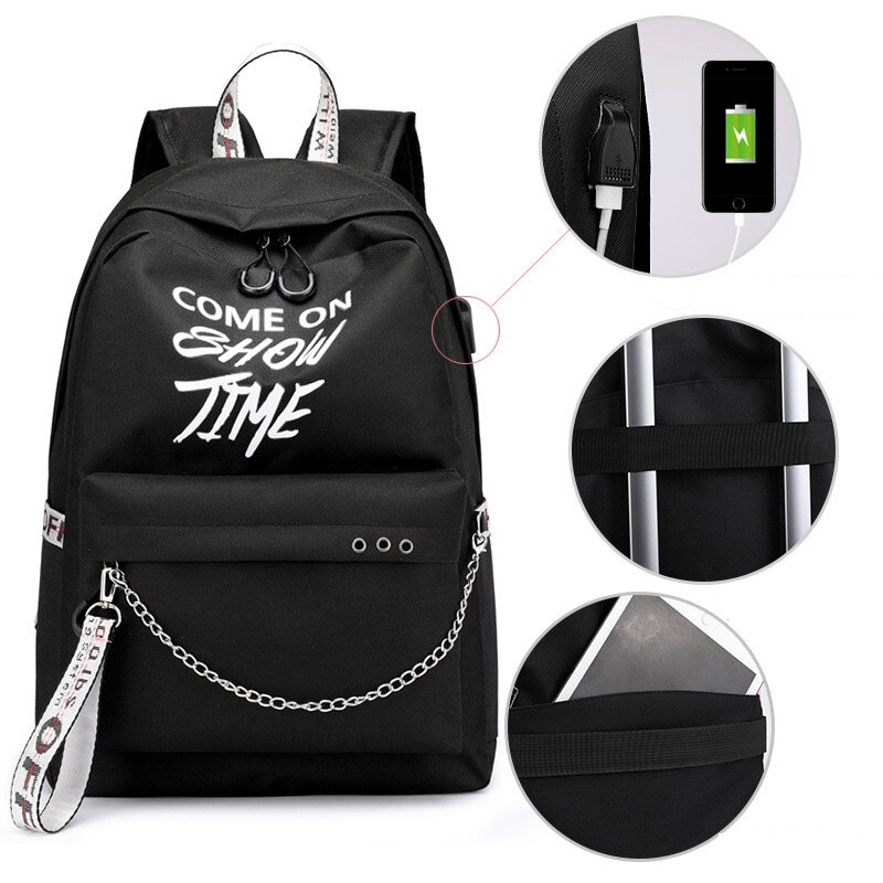 Lichtgevende Usb Vrouwen Rugzak Letters Print Schooltassen Tiener Meisjes Linten Canvas Computer Rugzak Mochila Sac A Dos: Silver ribbon