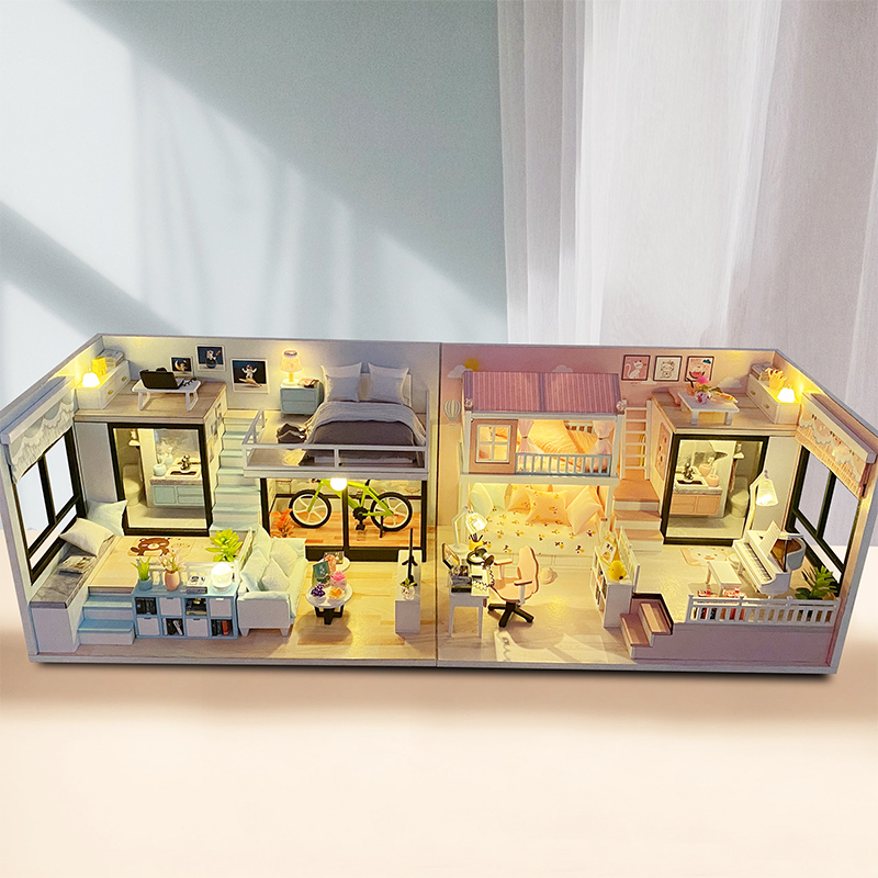 Maisons de poupées en bois pour adultes, bricolage, Kits de construction miniatures avec meubles, maisons de poupées légères, jouets, d'anniversaire pour adultes
