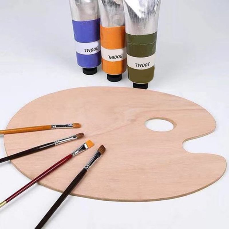 Wooden Artists Palette with Thumb Hole Oil Painting Acrylics Paint Oval Painting Palette Tray for Adult